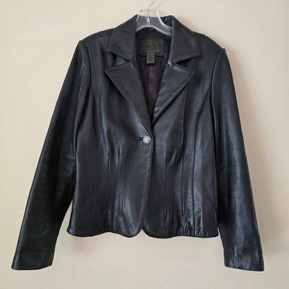 UNIFORN JOHN PAUL  Black Genuine Leather Jacket Size Medium Western Goth Biker - Picture 2 of 8